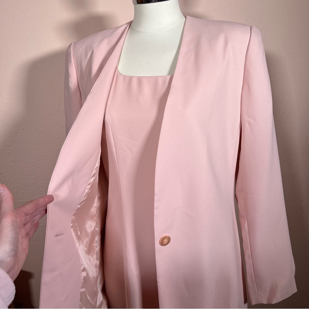 Vintage 1990 Liz Claiborne Pale Pink Sheath Dress Oversized Jacket Minimalist 8 - Picture 3 of 16
